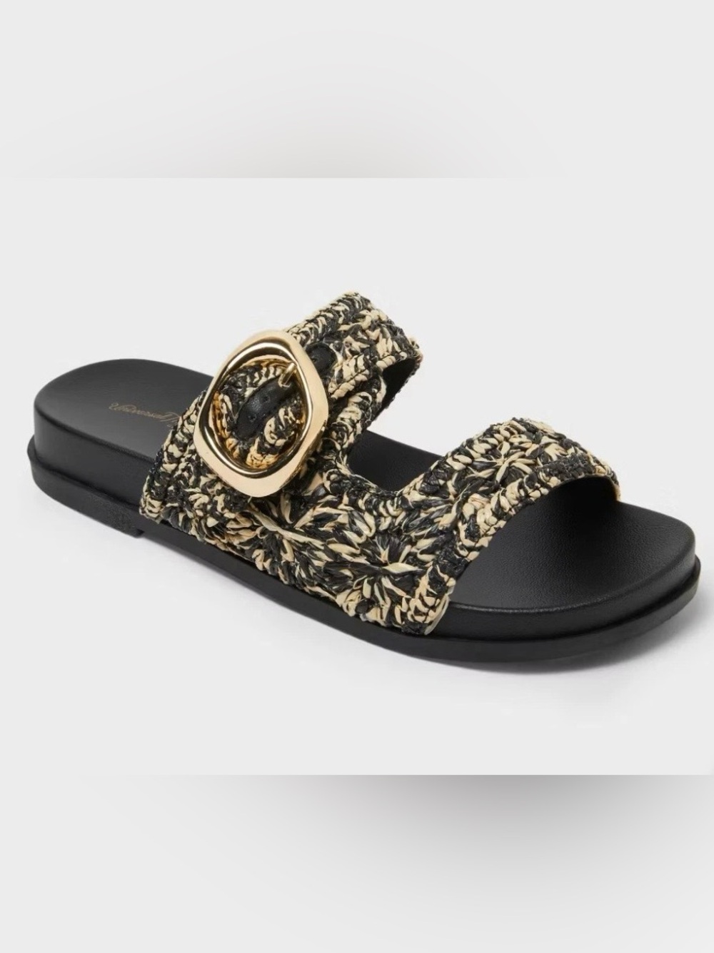 NEW Universal Thread Woven Slide Sandal in Black & Cream Gold Buckle Size 7.5